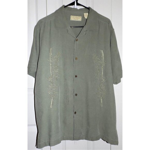 Boca Classics Island Wear M Silk green Aloha embroideredy short sleeve - Picture 1 of 3